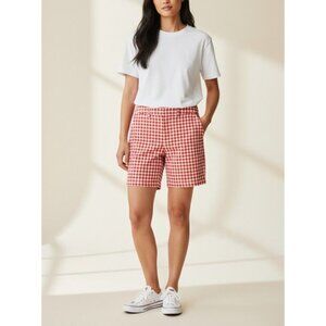 Lands End Red & White Gingham Womens Cotton Blend Shorts Size 2
